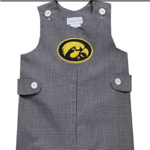 Vive La Fete Iowa Hawkeyes Baby BLACK Gingham Overalls - 44796871