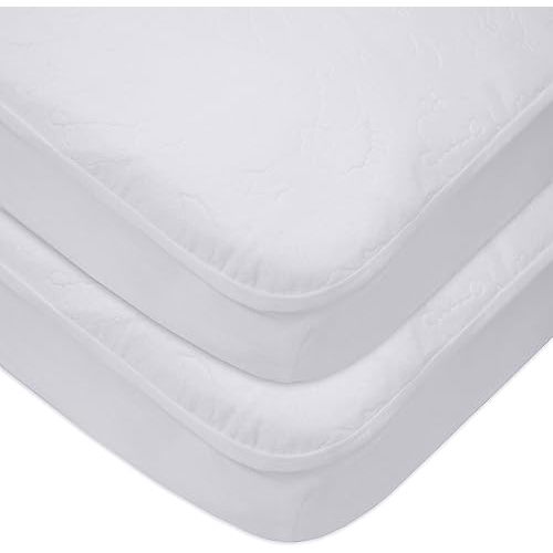 American Baby Company 2 Pack Waterproof Fitted Crib and Toddler Mattress Protector, Quilted and Noiseless Crib & Toddler Mattress Pad Cover, White (Little Lamb), 52"x28"x9"