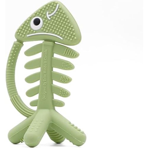 3in1 Infant Toys, Baby Teething Toys 3-6 6-12 Months, Teethers for Babies 3-6-12 Months, for Teething Relief, Baby Teether Gift, Silicone,Sensory, Baby Toys 0-6 Months,USA Patent Pending,Fish,(Olive)