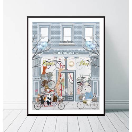 Little Bicycle Store. Woodland nursery Animals Wall Art – Kids Room Decor Print