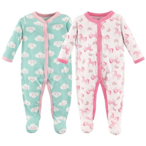 Luvable Friends Baby Girl Cotton Snap Sleep And Play 2pk, Unicorns, 6-9 Months