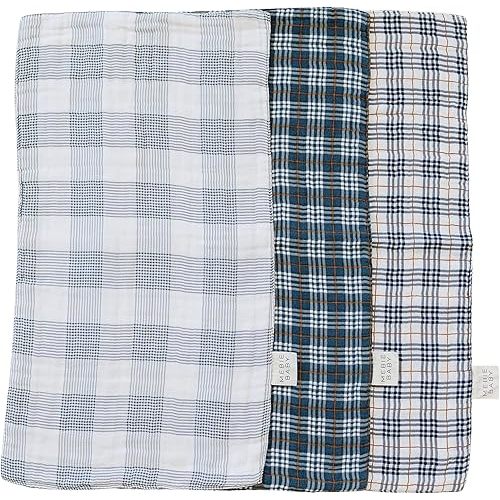 Mebie Baby Burp Cloths, Plaid, Muslin Burp Cloth Set for Spit Up, Drool, and More, Boho Burp Cloths for Baby Boy and Girl, Baby Must Haves for Registry Lists and Gifts for Newborns