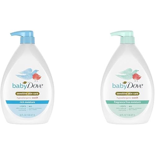 Baby Dove Sensitive Skin Care Baby Wash Rich & Fragrance Free Moisture For Baby Bath Time Tear-Free Hypoallergenic 34 oz (2 Pack)