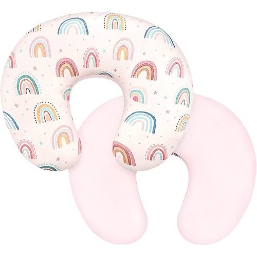 Nursing Pillow Cover 1 Pack, Removable Nursing Pillow Cover for Breastfeeding Pillows, Super Soft Comfortable Slipcover for Boy and Girls, Pink & Rainbow
