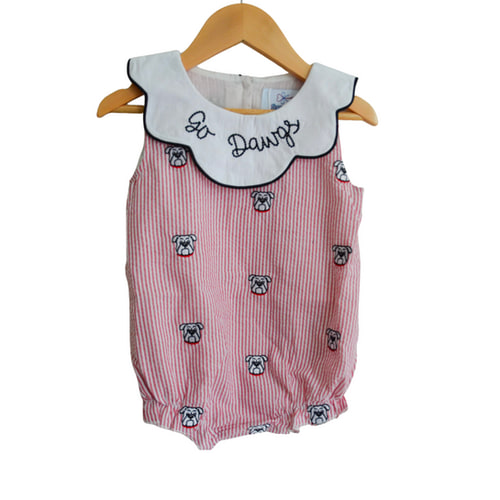 GO DAWGS Red Seersucker Bulldog Embroidery Collar Girl Bubble Georgia