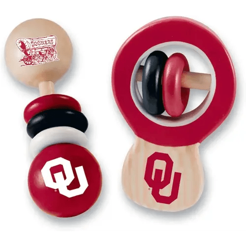 BabyFanatic Wood Rattle 2 Pack - NCAA Oklahoma Sooners - Officially Licensed Baby Toy Set!