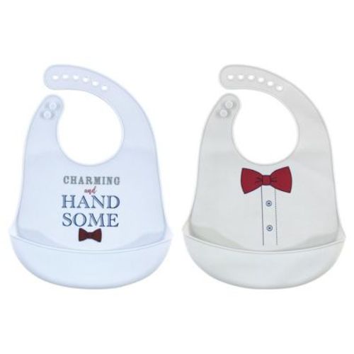 Little Treasure Baby Boy Silicone Bibs 2pk, Charming Handsome, One Size