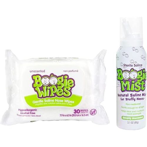 Boogie Baby Wipes & Saline Nasal Spray Bundle Wipes, Unscented Scent,1 Pack of 30 (30 Total Wipes), 3.1 oz (1 Saline Nasal Spray)
