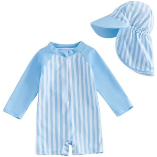 Socutebabe Infant Baby Boy 4th of July Swimsuit Toddler Rash Guard Baby One Piece Swimwear Sunsuit Bathing Suit Beachwear Hat