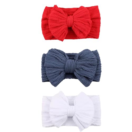 chiduerm Baby Bows Headbands Nylon Hairbands Baby Girl Bows Hair Accessories for Infant Toddler Essentials (Red Blue White, mid)