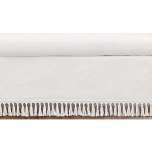 Sweet Jojo Designs Ivory Gender Neutral Boho Bohemian Girl Boy Baby Nursery Crib Bed Skirt Dust Ruffle - Solid Color Beige Cream Off White Farmhouse Chic Unisex Minimalist Tassel Fringe Macrame Cotton