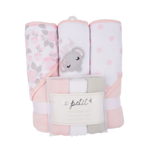 Baby Girl Pink Elephant Hooded Bath Towel & Washcloth Set | New Baby Gift