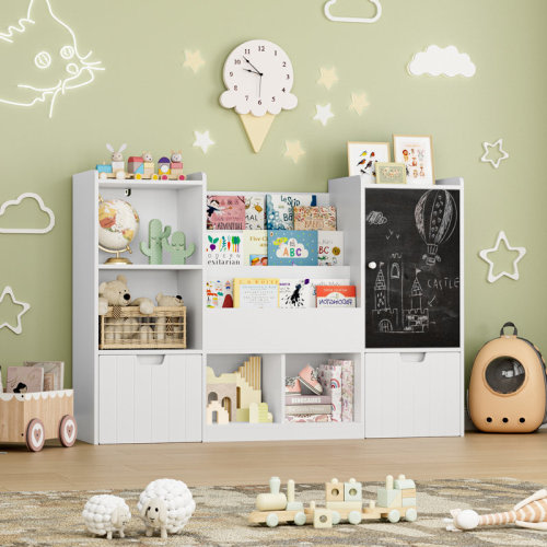 Isabelle & Max™ 55.1'' Kids Storage Bookcase with 2 Removable Drawers, Toy Organizer with Chalkboard & Reviews | Wayfair