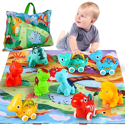 ALASOU 9 PCS Dinosaur Fantastic Creatures Toys with Playmat/Storage Bag|Baby Toys for 1 2 Year Old Boy|1st Birthday Gifts Easter Basket Stuffers for Toddler|1 Year Old Boy Gift for Infant 12 18 Months