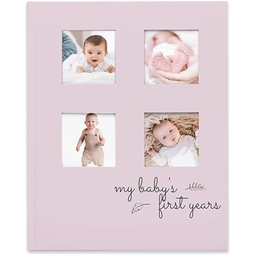 Baby Memory Book First 5 Years Journal - Modern Baby Milestone Book Hardcover 66 Pages, Baby’s First Year Book, Baby Book for Boys, Girls, Baby Photo Albums, Baby Scrapbook Album (Mist Pink)