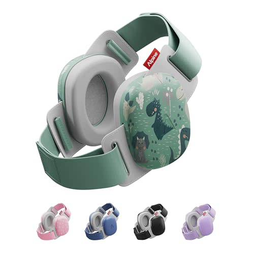 Alpine Muffy Baby Comfort - Protects Hearing for Babies and Toddlers - CE & ANSI Certified - Headband for Safe fit & Comfort - Adjustable for Ages 3-48 Months - 24dB Sound Reduction, Dinos