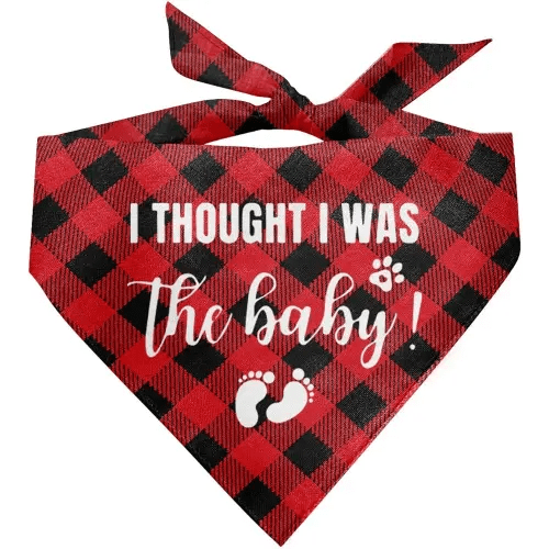 I Thought I was The Baby Dog Bandana, Dog Bandana, Buffalo Plaid Pet Scarf, Dog Scarf Accessories, Baby Announcement Dog Bandana, Dog Bandana Gift for Small Medium Large, Dog Bandana Pet Scarf (B36)