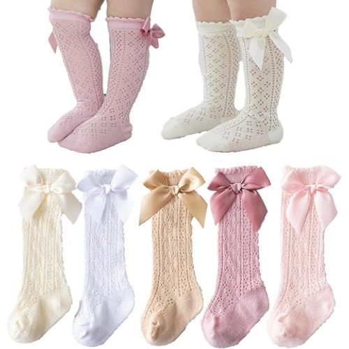 Ashmyova Baby Girls Knee High Mesh Socks Breathable Infants Toddlers Bowknot Dress Socks