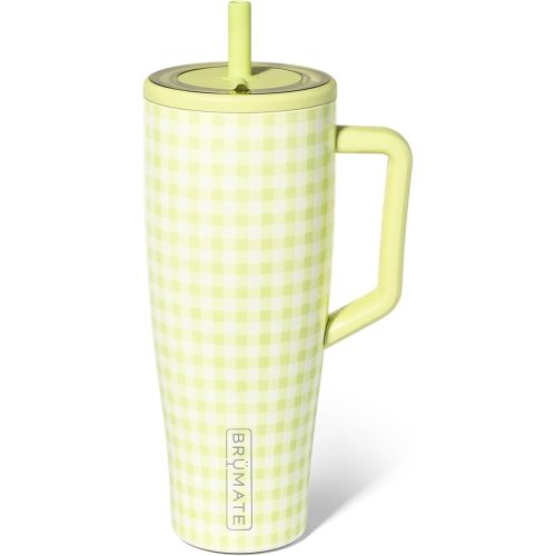 BrüMate Era 40 oz Tumbler with Handle and Straw | 100% Leakproof Insulated Tumbler with Lid and Straw | Made of Stainless Steel | Cup Holder Friendly Base | 40oz (Pear Gingham)