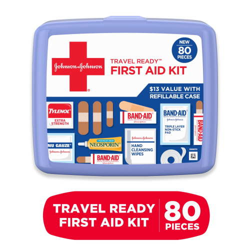Johnson & Johnson Travel Ready Portable Emergency First Aid Kit, 80 pc HSA/FSA Eligible