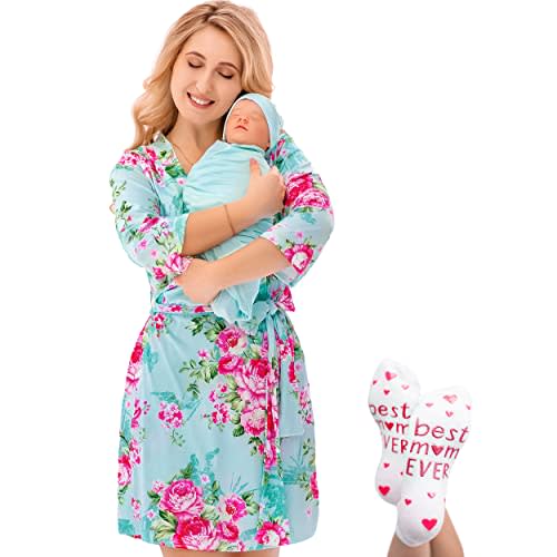 ECO BABY Mommy and Me Robe and Swaddle Set | Maternity Robe and Matching Baby Set for Girl, Boy | Hospital Labor and Delivery