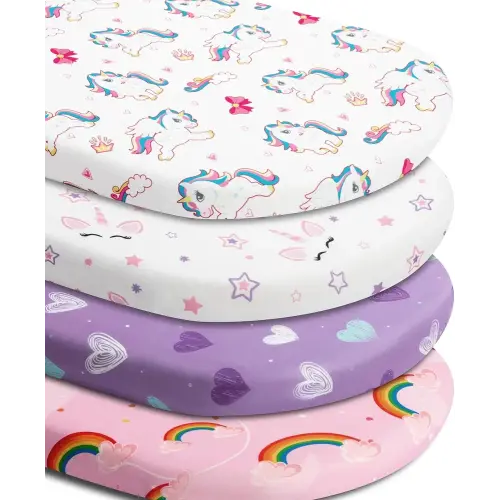 4 Pack Soft Baby Girl Bassinet Sheets for Bassinet Mattress Unicron Rainbow Heart Cute Neutral Polyester Unisex Fitted Bassinet Sheets Set for Baby Girls