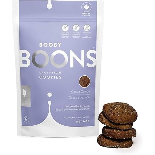 Booby Boons Cocoa; Quinoa Cookies (6 Ounce Bag). Made for Breastfeeding Moms. Number one in Canada. Support Supplement, Fenugreek-Free, Gluten-Free, Soy-Free, Non-GMO. Award Winning. The milk’s on the way with Booby Boons.