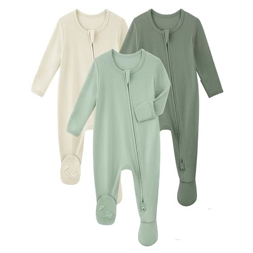 Yofooss Rayon Made From Bamboo Baby Pajamas 3pcs Newbron Sleepers For Boy Girl Clothes, 0-3-6-9 Months Footed Pjs