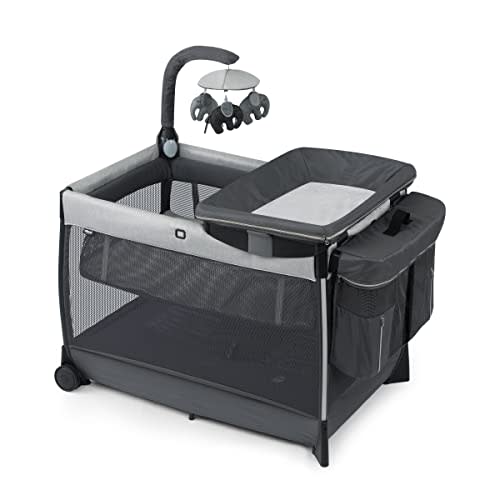 Chicco Lullaby® Zip All-in-One Portable Playard, Infant Bassinet and Changer, Electronic Toy Bar, Toddler Playard, Travel Friendly | Driftwood/Grey