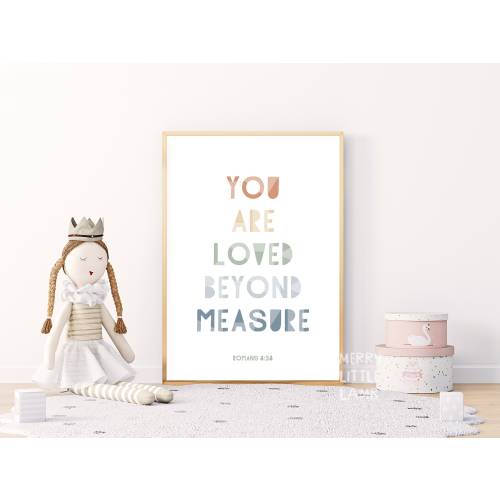 Romans 8:38 You Are Loved Beyond Measure, Bible Verse Nursery for Children, Nursery Scripture Wall Art, Christian Nursery Decor