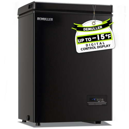 DEMULLER Small Freezer Chest Freezer with 2 Baskets Electronic Control Top Door Open Black New