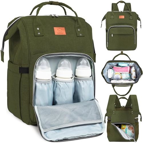 KeaBabies Baby Diaper Bag Backpack - Baby Bag for Boys, Girls, Waterproof Multi Function Baby Backpack, Large Diaper Bags for Baby Girl, Baby Boy, Travel Diaper Bag with Changing Pad (Dark Olive)