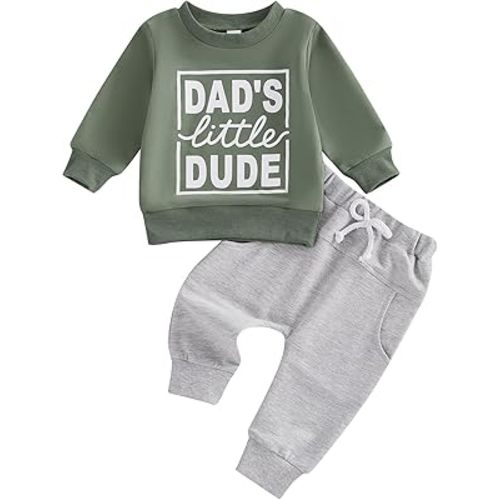 Kupretty Toddler Baby Boy Fall Winter Clothes Letter Graphic Long Sleeve Sweatshirt Pullover Tops + Joggers Pants Outfit Set