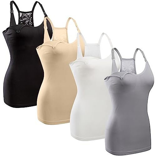 GXXGE 4Pack Women's Nursing Tank Top Cami Nursing Maternity Bra Breastfeeding Shirts with Adjustable Straps