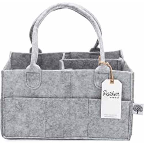 Parker Baby Diaper Caddy - Nursery Storage Bin and Car Organizer for Diapers and Baby Wipes - Grey
