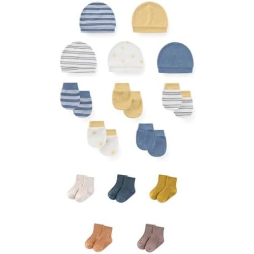 15 Pack Unisex New Born Boy Girls No Scratch Mittens Sets Cotton Soft Baby Gloves Hats socks Accessory 0-6 Months