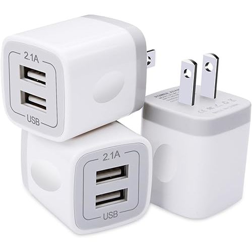 USB Plug, USB Wall Charger 3 Pack, GiGreen Dual Port Electrical Plug Wall Outlet Charger Cube 5V 2.1A Charging Block Compatible iPhone 16 15 14 13 12 11 X,Samsung S25 S24 S23 S20 S10 S9 Note20,LG,Moto