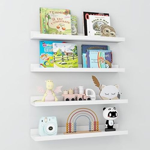 Axeman White Floating Shelves for Wall | Picture Ledge Shelf Set of 4 | 24 Inch Picture Shelf for Wall with Ledge | White Photo Ledge Shelves Display Shelves Storage Shelves Nursery Book Shelves