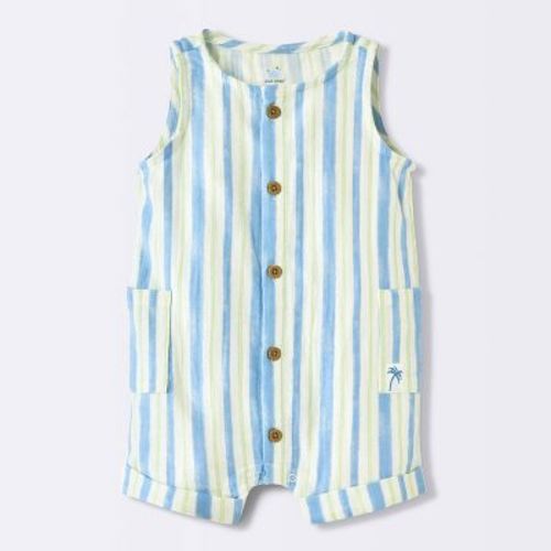 Baby Boys' Woven Striped Romper - Cloud Island™ Blue/Yellow Newborn