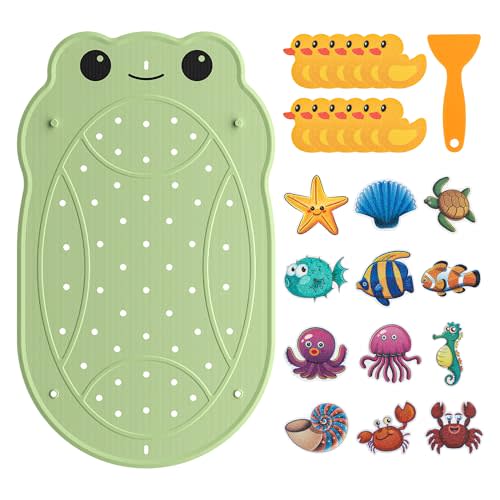 UNEEDE Kids Bathtub Mat with 24PCS Non Slip Bathtub Stickers, Non Slip Shower Mat for Toddlers, Washable Anti Slip Tub Surface, Soft Rubber Mat for Bathtub Shower, Waterproof Bathtub Essentials