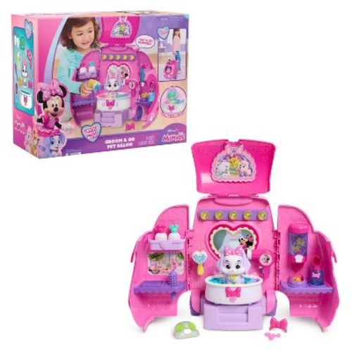 Disney Jr. Minnie Mouse Groom & Go Pet Salon Playset with Lights, Sounds