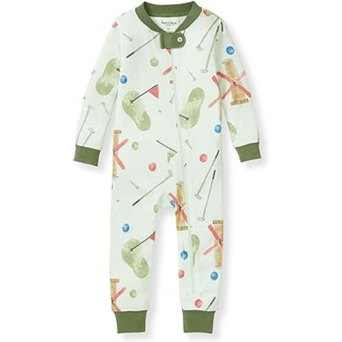 Burt's Bees Baby Baby Boys' Pajamas, Zip-Front Non-Slip Unisex Footed Sleeper Pjs, Organic Cotton