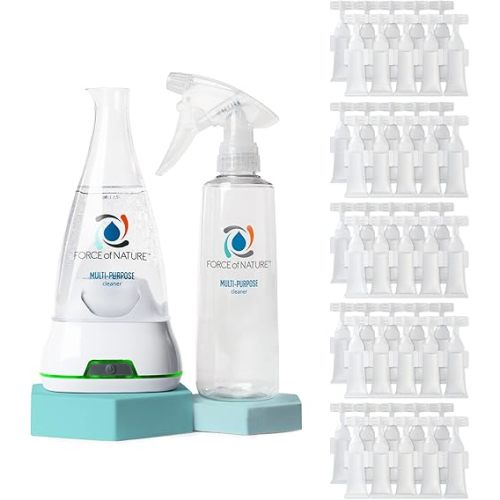 Force of Nature Multi-Purpose Cleaner, Disinfectant & Deodorizer Year Supply Bundle - Reusable Bottle, 50 Refills - Eco-Friendly, Toxin-Free All-Purpose Natural Cleaning Supplies