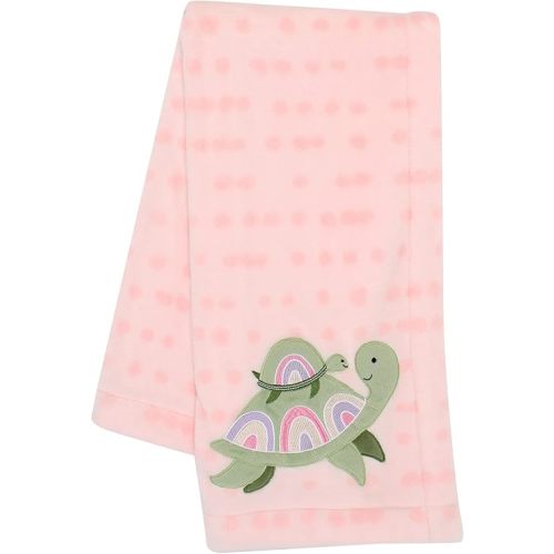 Lambs & Ivy Sea Dreams Cozy Pink Fleece Turtle Applique Baby Blanket