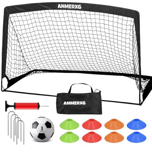 6x4FT Kids Soccer Goal for Backyard Set Portable Soccer Goal with Ball Pump and Cones Soccer Net Set of 2 Training Equipment Outdoor Sports Gift