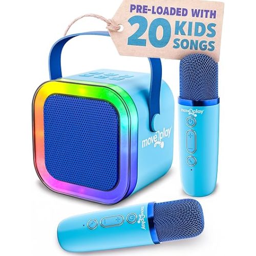 Move2Play, Karaoke Machine for Kids | Includes 20+ Kid Songs | 2 Microphones | Connect with Bluetooth | 3, 4, 5, 6, 7+ Year Old Gift | Toy for Girls, Boys, & Toddler | Birthday Present