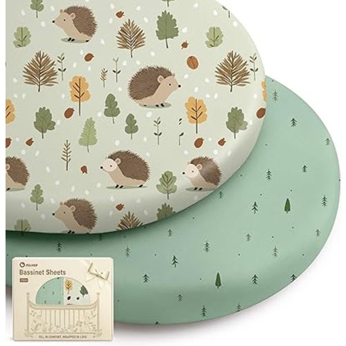 Bassinet Sheets for Baby Boys Girls, 2 Pack Fitted Bassinet Sheet Set, Soft Breathable Bassinet Cover Universal Fit for Oval Rectangle Round Hourglass Mattress