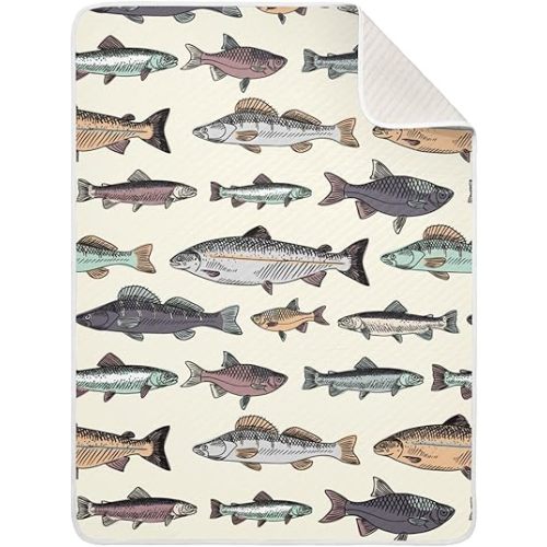 Vintage Fishes Baby Blankets 30 X 40 in Freshwater Fish Lures Toddler Blanket Newborn Crib Blanket Nursery Bed Blankets for Stroller Toddler Bed Carseat