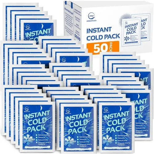 50 Pack Instant Ice Cold Pack (6” x 4.5”) - Disposable Instant Ice Packs for Injuries | Cold Compress Ice Pack for Pain Relief