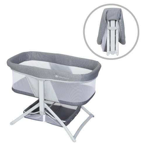 Baby Trend Quick Fold 2-in-1 Rocking Bassinet with Travel Bag in Shadow Stone Grey
